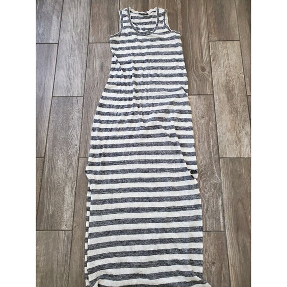 Michael Stars Linen Gray And White Striped Tank Dress With Side Slits In Sz XS - Picture 1 of 6